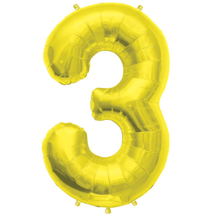 34" Northstar Brand Packaged Number 3 - Gold Foil Balloon