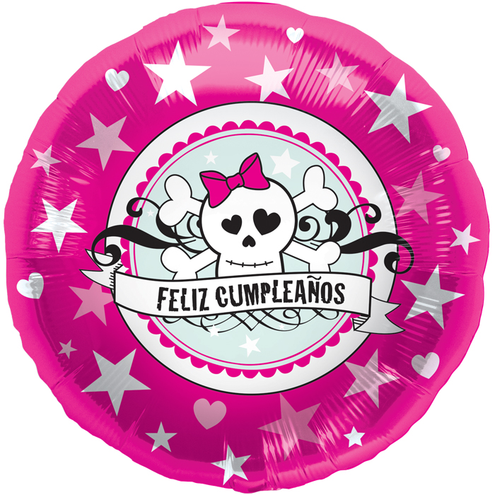 18" Foil Balloon Feliz Cumpleaños Skully Pink (Spanish) Bargain