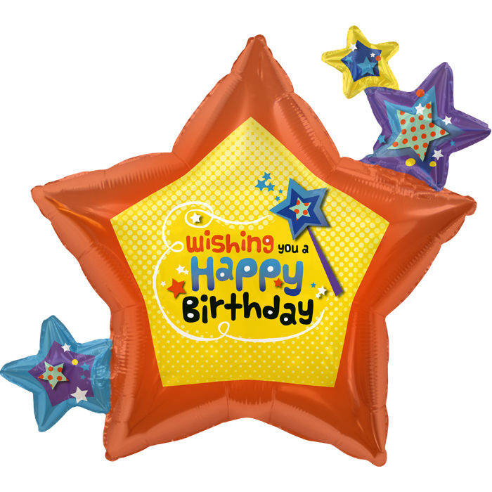 26" Foil Balloon Wishing You Birthday Stars