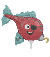14" Pirate Fish Airfill Only Balloon Includes Cup and Stick.