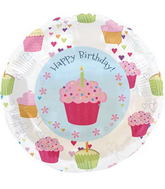 18" Foil Balloon Cupcake Hearts Birthday Packaged