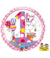 18" Rachel Ellen Age 1 Bunny Polka Dots Balloon