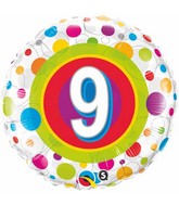 18" Age 9 Colourful Dots Packaged Mylar Balloon