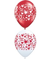 11" Double Hearts All-Around (50 Count) Latex Balloons