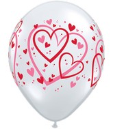 11" Red & Pink Pattern Hearts Around (50 Count) Latex Balloons