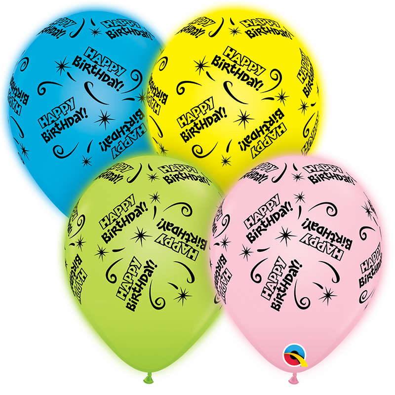 10" Q-Lite Special Assorted 4 Count Birthday Latex Balloons