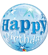 22" Single Bubble Birthday Blue Starburst Sparkle Balloon