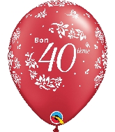 11" Pearl Ruby Red 50 Count Bon 40 Damas Latex Balloons