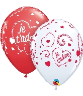 11" Red&White (50 Per Bag) Je T'Adore-Coeurs Latex Balloons
