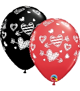 11" Latex Balloons Patterned Hearts & Arrows