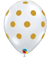 11" Diamond Clear Gold Big Polka Dots Latex Balloons