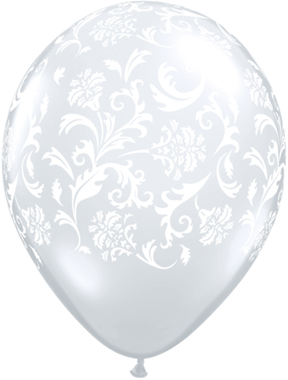 11" Damask Print Diamond Clear With White Ink (50 Per Bag) Latex Balloons
