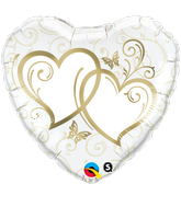 18" Heart Entwined Hearts Gold Balloon