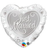 18" Heart Just Married Hearts Silver Balloon