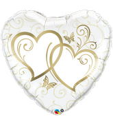 36" Heart Entwined Hearts Gold Balloon