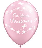 11" Round Pearl Pink (50 Count) Christening Butterflies Latex Balloons