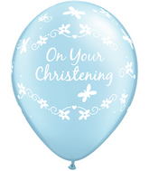 11" Round Pearl Light Blue (50 Count) Christening Butterflies Latex Balloons