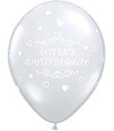 11" Diamond Clear (50 Count) Anniversaire Coeurs Latex Balloons