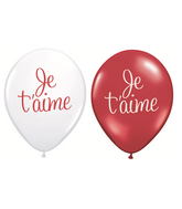 11" Je t'aime Script rouge rubis et blanc (50/sac) Latex Balloons