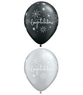 11" Congratulations Pearl Onyx Black & Silver (50 Per Bag) Latex Balloons