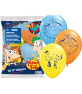 12" Phineas and Ferb 6 pack Latex Balloons
