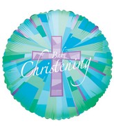 18" Christening Boy Stained Glass Holo Balloon