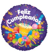 18" Cake & Streamers Feliz Cumpleanos Balloon (Spanish)