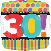 18" Birthday Dots and Stripes 30 Balloon
